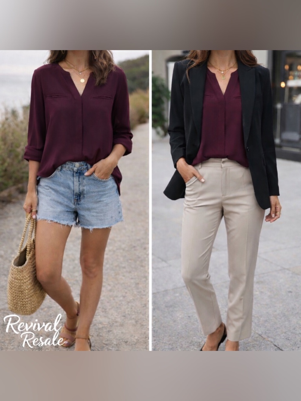 Olive‎ & Oak Burgundy Sheer Blouse | Long Sleeve | Sz M Office Chic Quiet Luxury